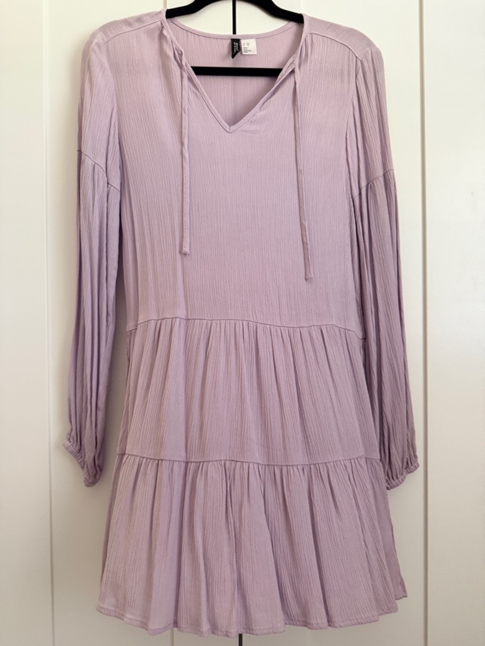 H&M Lavender Tiered Long-Sleeve V-Neck Dress